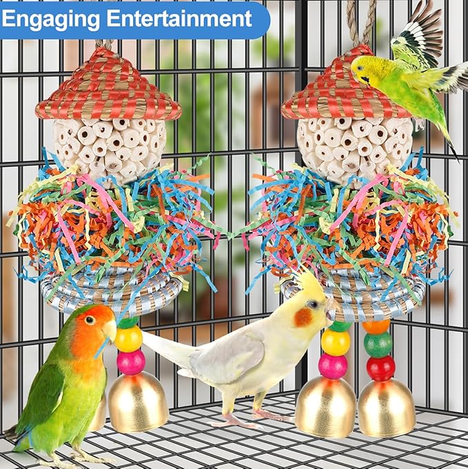 Conure Toys, Bird Toys Parrot Foraging Shredder Hanging Toys Sola Balls with Bell for Small Parrots Parakeets Cockatiel Conures Love Birds Budgie Cage Toy (Hat Girl Big)