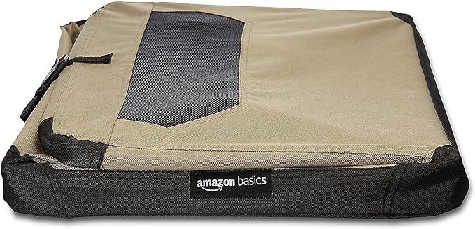 Amazon Basics - 2-Door Portable Soft-Sided Folding Soft Dog Travel Crate Kennel, Small, Tan, 26.0"L x 18.1"W x 18.1"H