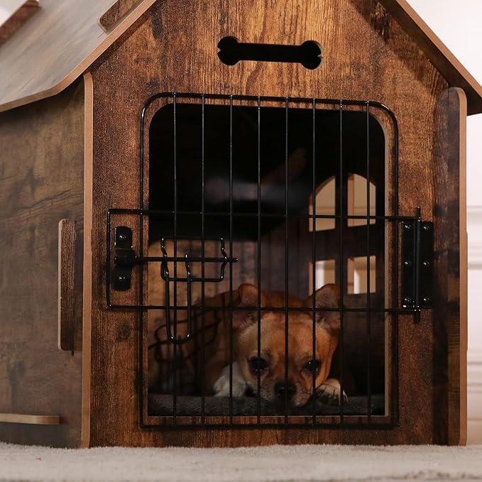 Dog House Indoor for Small Dogs or Cats, Cozy wooden design, Small indoor bed house, with Air Vents and Elevated Floor Warm Dog Cave