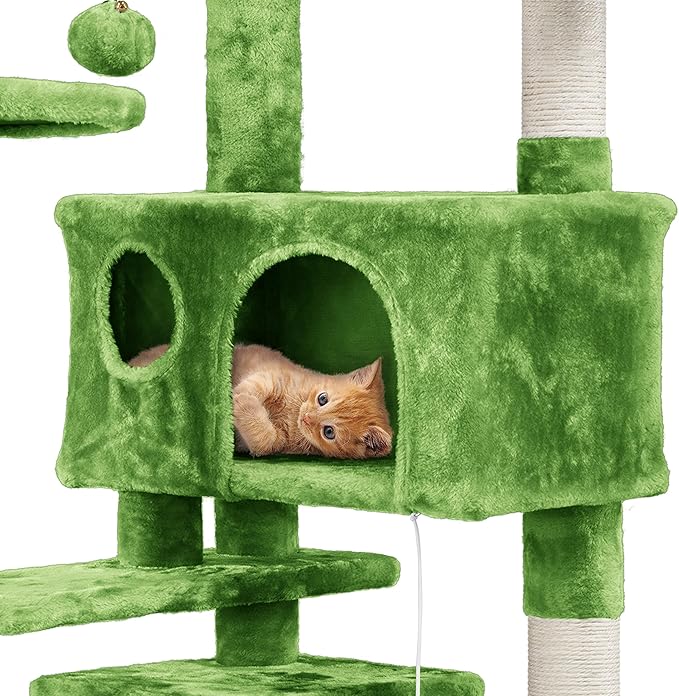 Yaheetech 54in Cat Tree, Cat Tower with Large Cat Condo Sisal Scratching Posts and Dangling Balls, Cat Furniture for Pets Kitten, Green