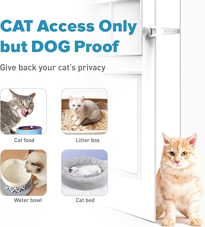 Cat Door Latch with Stabilizer, 7 Sizes Adjustable Cat Door Holder Latch to Keep Dog Out of Litter Box, Economical Alternative of Pet Gates and Interior Cat Door, White, 4 Packs