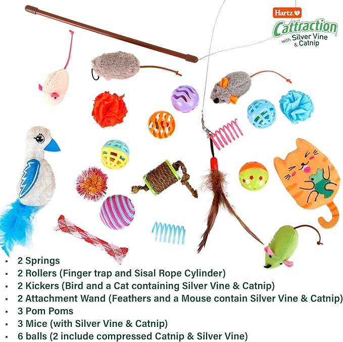 Cattraction with Silver Vine & Catnip Cat Toy Variety Pack, 20 Count