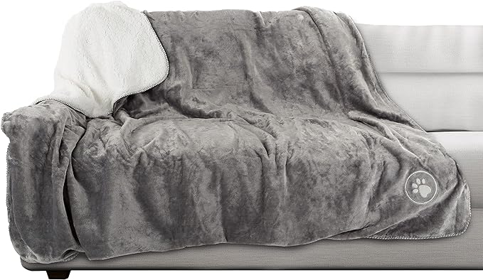 Waterproof Dog Blanket - 60x70-Inch Reversible Sherpa Dog Blanket for Couch, Bed, or Car - Protects from Spills, Stains, or Pet Fur by PETMAKER (Gray)