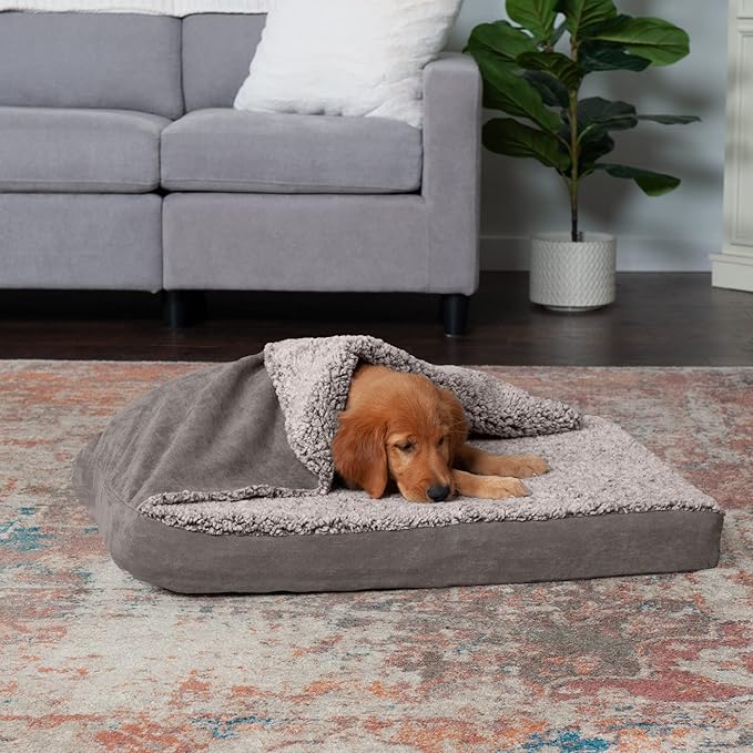 Furhaven Cooling Gel Dog Bed for Medium/Small Dogs w/ Removable Washable Cover, For Dogs Up to 35 lbs - Berber & Suede Blanket Top Mattress - Gray, Medium