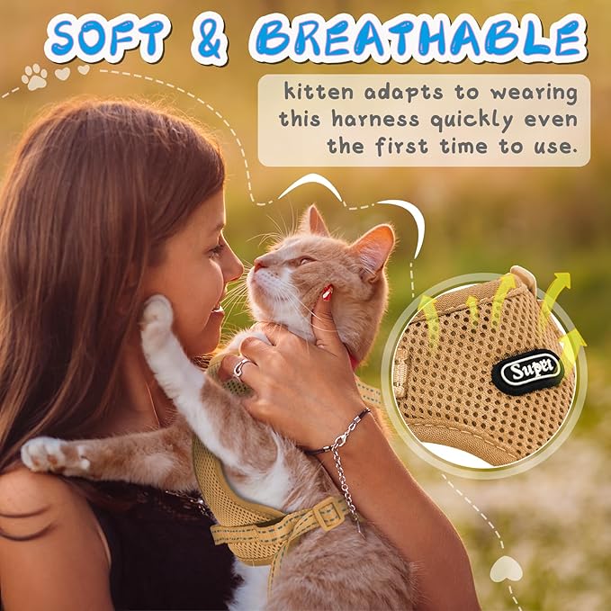 Supet Cat Harness and Leash Set for Small to Large Cats Adjustable Cat Vest Harness with Reflective Trim Universal Cat Leash and Harness for Cats/Puppies Outdoor Walking