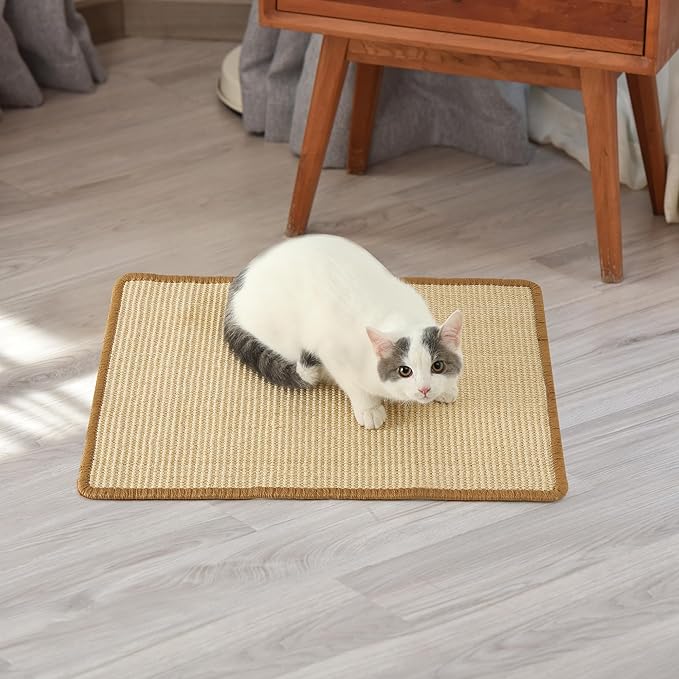 FUKUMARU Cat Scratcher Mat, 23.6 X 15.7 Inch Natural Sisal Cat Scratch Mats, Horizontal Cat Floor Scratching Pad Rug, Protect Couch and Carpets