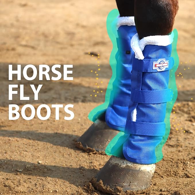 Harrison Howard Horse Fly Boots Summer Protection with Fleece Trim to Eliminate Rubbing Comfortable and Ventilating Mesh Leg Guards Sold in Pair Deep Blue L