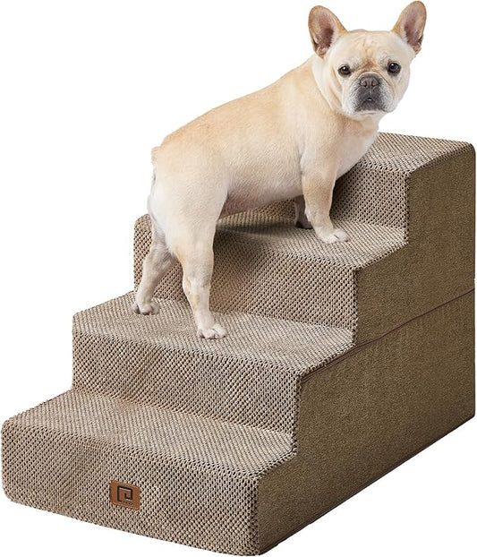 EHEYCIGA Dog Stairs for Bed 20”H, 4-Step Extra Wide Dog Steps for High Bed, Pet Steps for Small Dogs and Cats, Non-Slip Balanced Dog Indoor Ramp, Camel