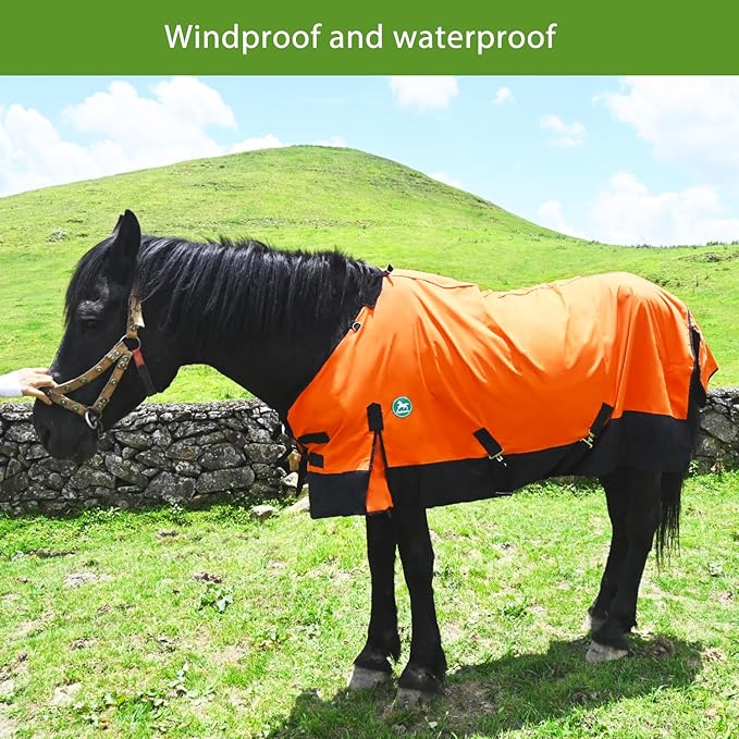 Waterproof and Breathable Horse Sheet|Horse Blankets for Real Horses|Adjustable with Tail Rainy Day Choices for Horses(66", Orange)