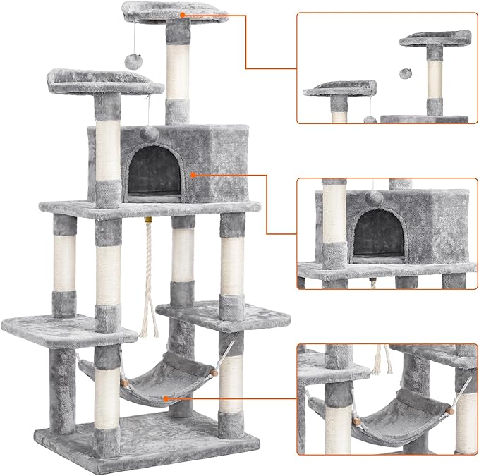 Yaheetech 59 inches Multi-Level Cat Tree Condos Stand Furniture Climber Castle with Cat Scratching Posts, Plush Perch and Hammock for Kittens,Cats and Pets