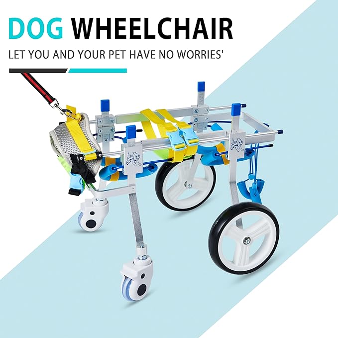 Adjustable 4-Wheel Dog Wheelchair| Pet Wheelchairs with Disabled Hind Legs Walking|Full Support Dog wheelchairs (7-Size) (S)