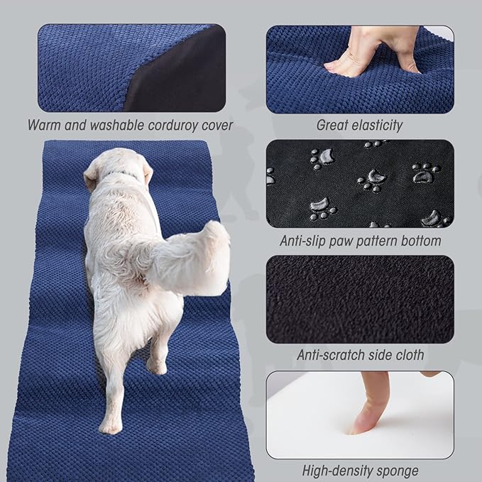 Foam 5 Tier Dog Steps&Stairs for High Beds 25 inches High, Tall Extra Wide Pet Stairs/Steps for High Beds/Bedsides,Non-Slip Dog Ramps for Small Dogs, for Older Dogs/Cats Injured(Blue)