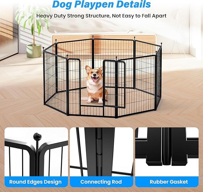 Simple Deluxe Dog Playpen Outdoor, Portable Dog Playpen for Travel, Camping, 32" Height 16 Panels Heavy Duty Dog Pen for Small/Medium Dogs, Black