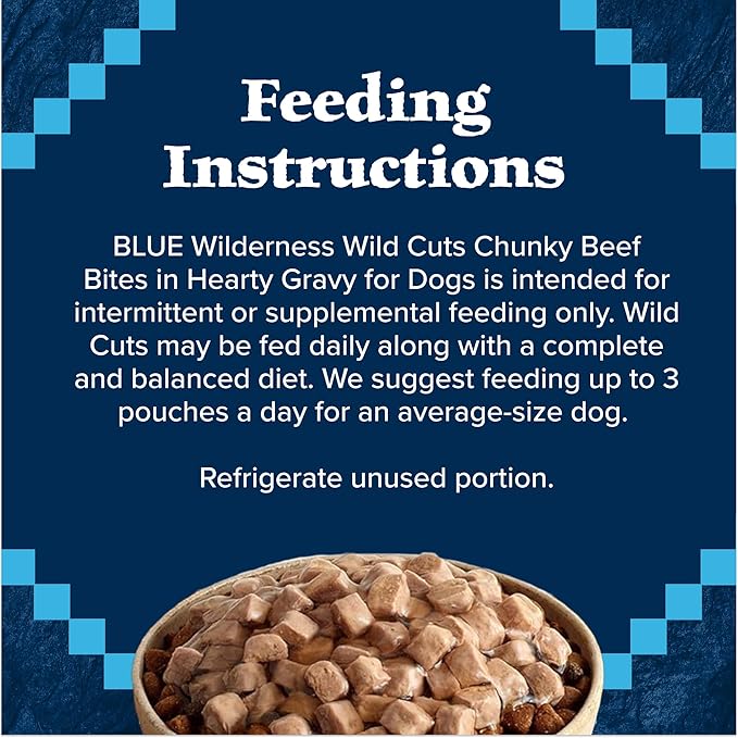 Blue Buffalo Wilderness Trail Toppers Wild Cuts Wet Dog Food, High-Protein & Grain-Free, Made with Natural Ingredients, Chunky Beef Bites in Hearty Gravy, 3-oz. Pouches, (24 Count)