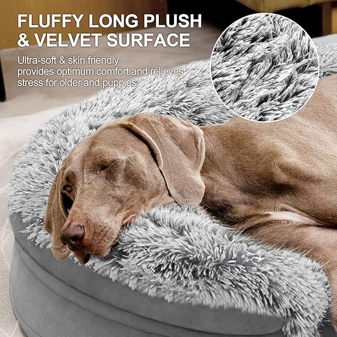 3.7 inch Thickened Orthopedic Dog Beds for Extra Large Dogs, Supportive Dog Sofa Bed with 28D Egg-crate Foam, Removable Washable Cover, Waterproof Lining, Half-Round Design for Puppy,Senior Dog