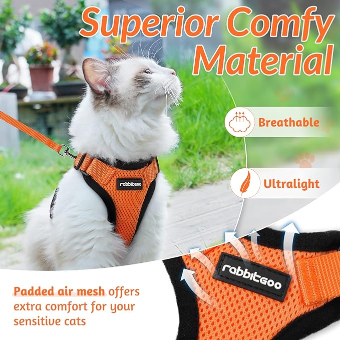 rabbitgoo Cat Harness and Leash for Walking, Escape Proof Soft Adjustable Vest Harnesses for Cats, Easy Control Breathable Reflective Strips Jacket, Orange, XS