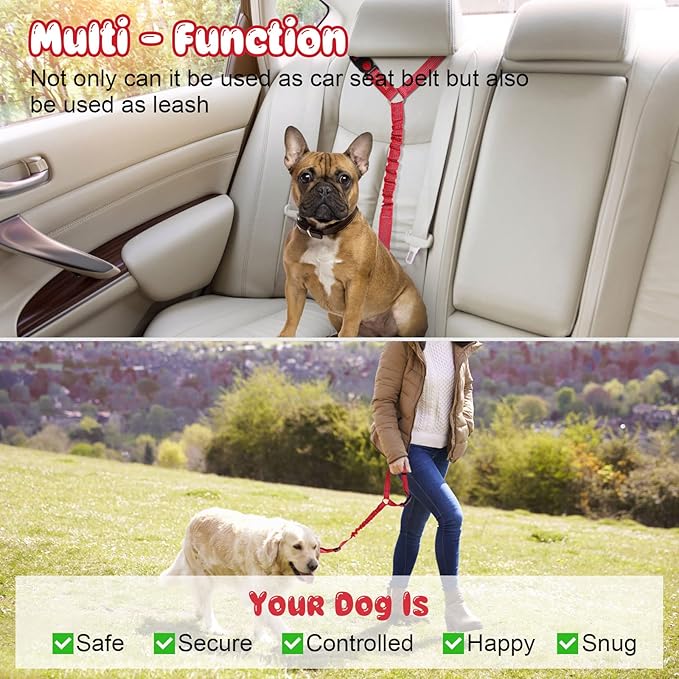 BWOGUE 2 Packs Dog Cat Safety Seat Belt Strap Car Headrest Restraint Adjustable Nylon Fabric Dog Restraints Vehicle Seatbelts Harness