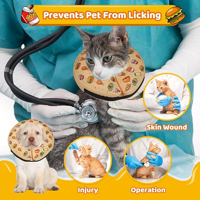 Grand Line Hamburger Collar for Dogs and Cats, Soft Protective Recovery Cone After Surgery, Blow up Pet Donut Collar Cone, E-Collar Alternative Does not Block Vision (Small)