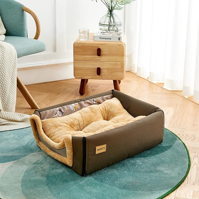 Jiupety Dog House Cozy, 2 in 1 Small Dog House, L Size for Small Medium Dog, Comfy Cave Portable House for Dogs, Brown