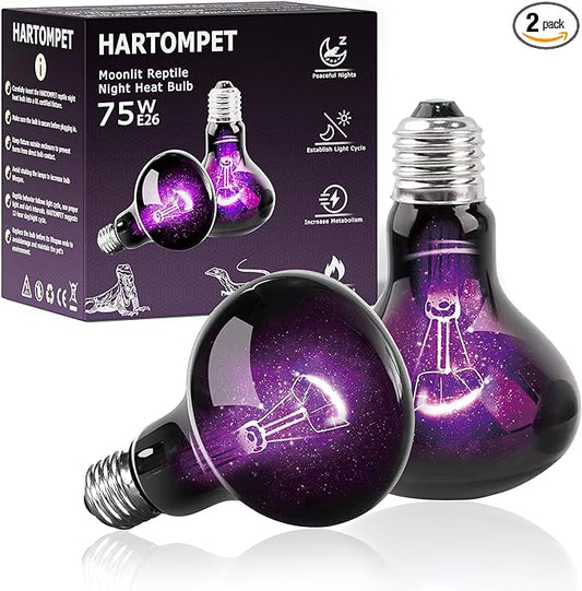 75W Reptile Night Light Bulb, UVA Heat Lamp - Simulate Natural Moonlight, Purple Basking Lamp for Bearded Dragon, Lizard, Snake, Chameleon, Turtle, and Amphibians, Ideal for Aquariums Tanks