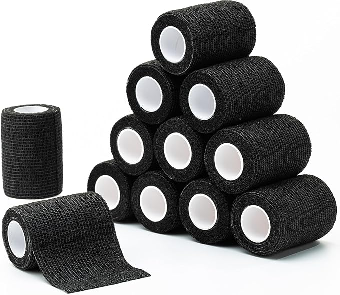 Cohesive Bandage Tape, Self Adherent Vet Wrap, Flexible Athletic Self Adhesive Bandage Wrap 4 Inch, 12 Rolls (Black)