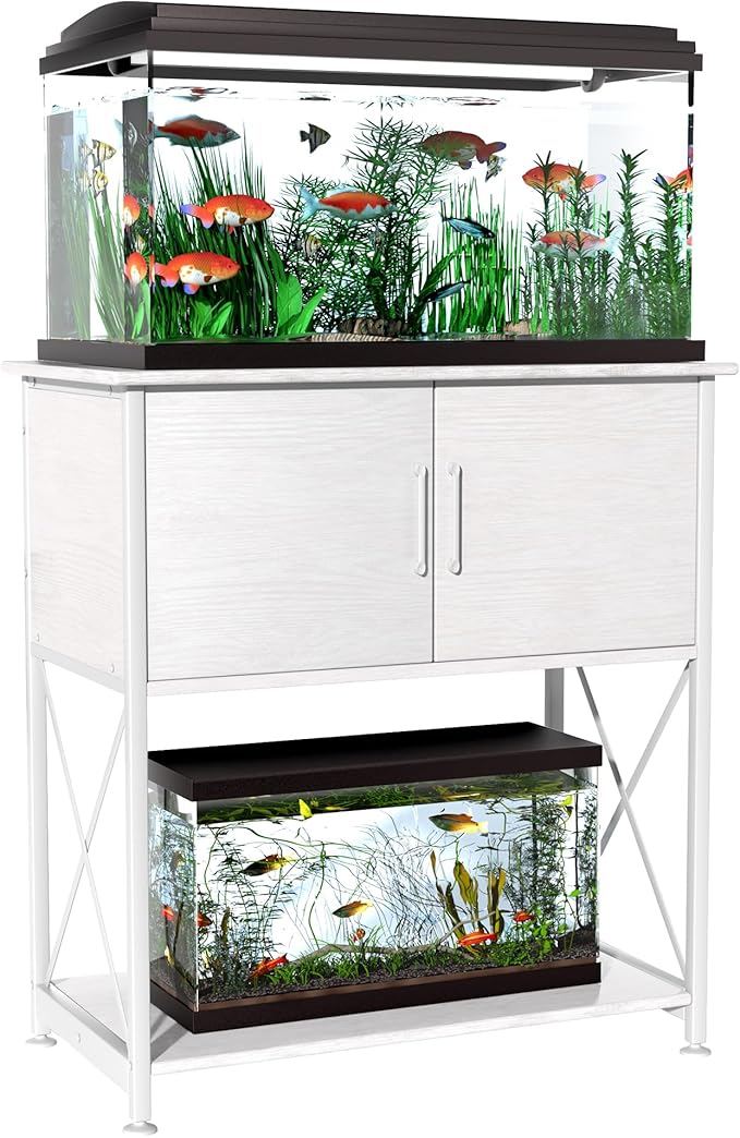 20-29 Gallon Aquarium Stand Metal Frame Fish Tank Stand with Cabinet Storage, for 20 Gallon Long Aquarium,30.7" L*16.5" W Tabletop,330LBS Capacity White PG01YGW