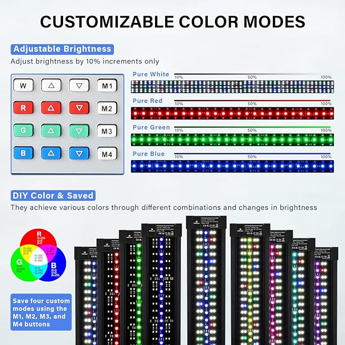 17W 24/7 Aquarium Light, Full Spectrum Fish Tank Light with Sunrise/Daylight/Moonlight Mode & DIY Color Mode & Weater Mode, for 13"-21" Freshwater Fish & Planted Tanks