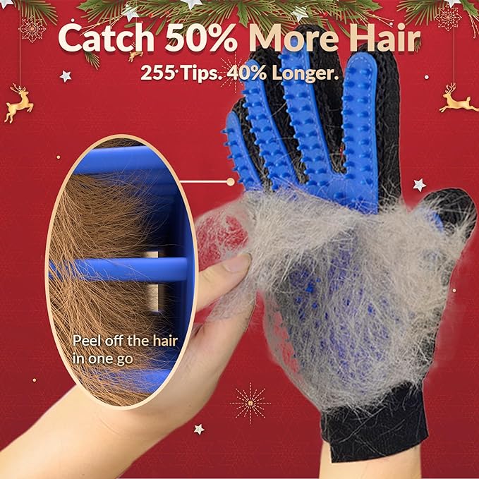 Upgrade Pet Grooming Gloves Cat Brushes for Gentle Shedding - Efficient Pets Hair Remover Mittens - Dog Washing Gloves for Long and Short Hair Dogs & Cats & Horses - 1 Pair (Blue)