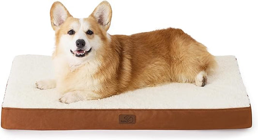 Bedsure Large Dog Crate Bed - Big Orthopedic Waterproof Dog Beds with Removable Washable Cover for Large Dogs, Egg Crate Foam Pet Bed MatDark Khaki