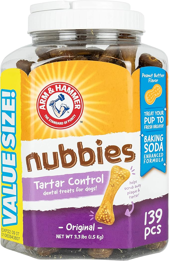 Arm & Hammer for Pets Nubbies Dental Treats for Dogs from Arm and Hammer - Dog Dental Chews Fight Bad Dog Breath, Plaque & Tartar-Dog Dental Care, 139 Count(Pack of 1)