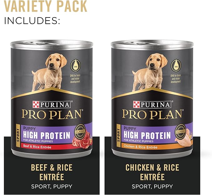 Purina Pro Plan Sport Wet Puppy Food Variety Pack, 12 x 13 oz, Chicken & Beef