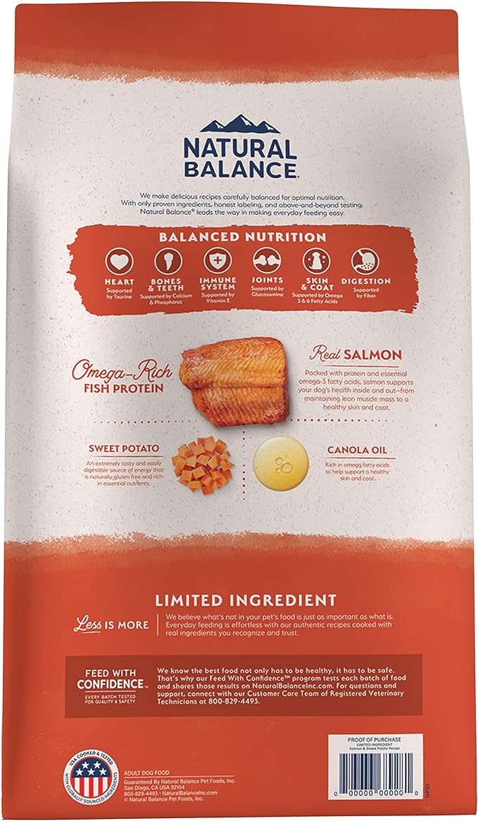 Natural Balance Limited Ingredient Adult Grain-Free Dry Dog Food, Salmon & Sweet Potato Recipe, 24 Pound (Pack of 1)