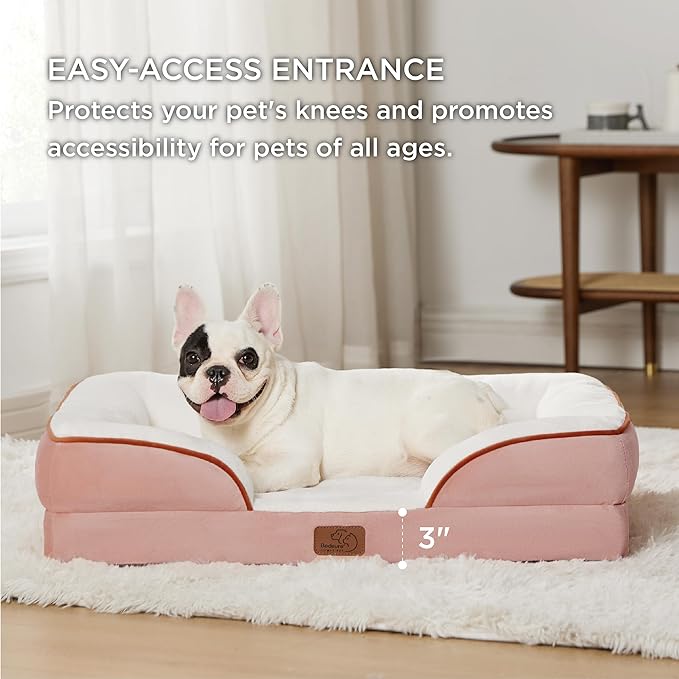 Bedsure Orthopedic Dog Bed for Medium Dogs - Waterproof Dog Sofa Beds Medium, Supportive Foam Pet Couch Bed with Removable Washable Cover, Waterproof Lining and Nonskid Bottom, Pink