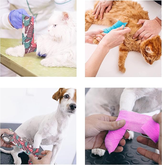 Eco-Fused Self-Adhering Bandage - Injury Wrap Tape for Pets, Dogs, Cats, Horses - Pack of 6 - Dog Bandages for Legs - Prevent Licking - Does not Stick to Hair - Elastic, Water Repellent, Breathable