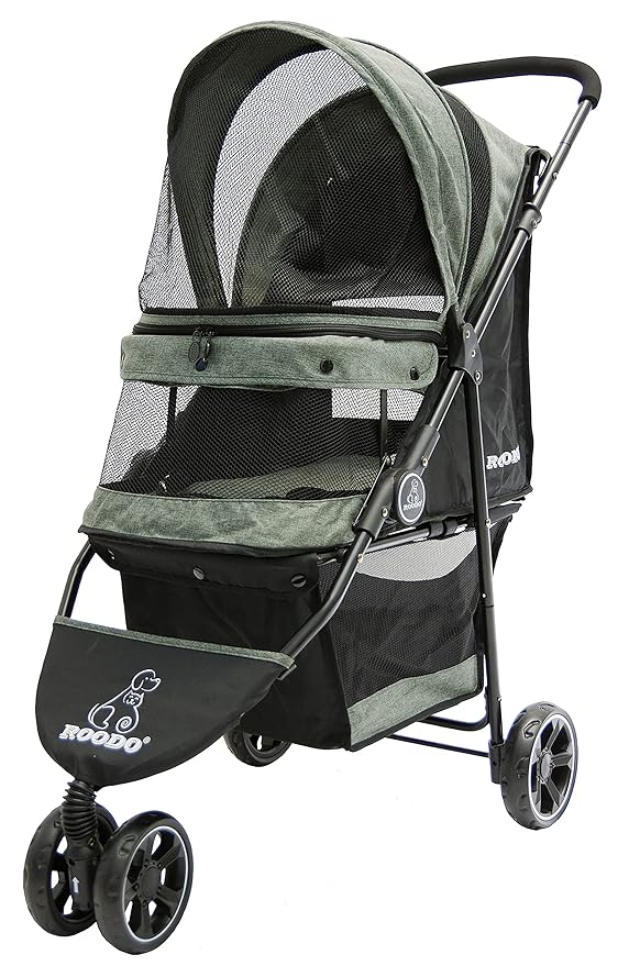 ROODO Dog Stroller 3Wheel Pet Stroller Cat Stroller Lightweight Foldable Portable Compact Jogger Pet Gear Puppy Travel Pet Stroller Suitable for 30lbs Small Dogs and Cats(Gray)