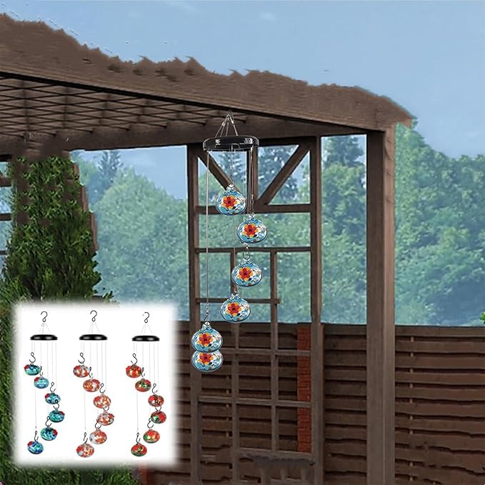 Charming Wind Chimes Hummingbird feeders for Outdoors Hanging ant and bee Proof Never Leak Perfect Garden Decor for Outside (JH-01)