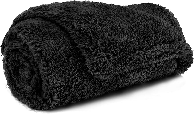 PetAmi Fluffy Waterproof Dog Blanket for Small Medium Dogs, Soft Warm Pet Sherpa Throw Pee Proof Couch Cover, Reversible Cat Puppy Bed Blanket Sofa Protector, Plush Washable Pad (Black, 29x40)