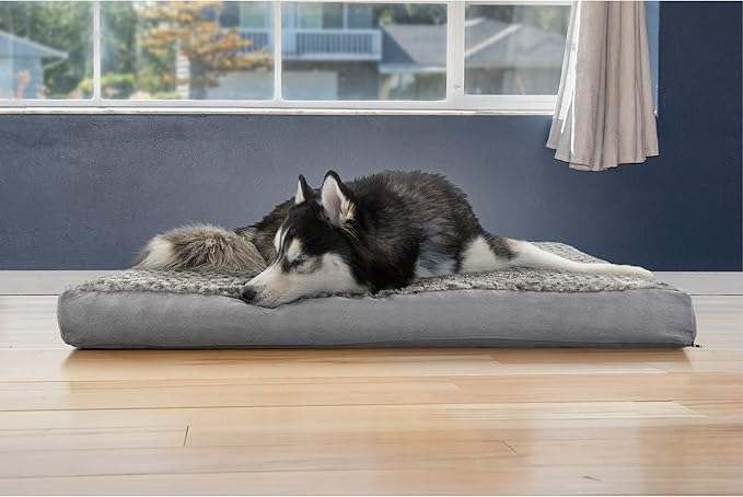 Furhaven Cooling Gel Dog Bed for Large Dogs w/ Removable Washable Cover, For Dogs Up to 95 lbs - Ultra Plush Faux Fur & Suede Mattress - Gray, Jumbo/XXL