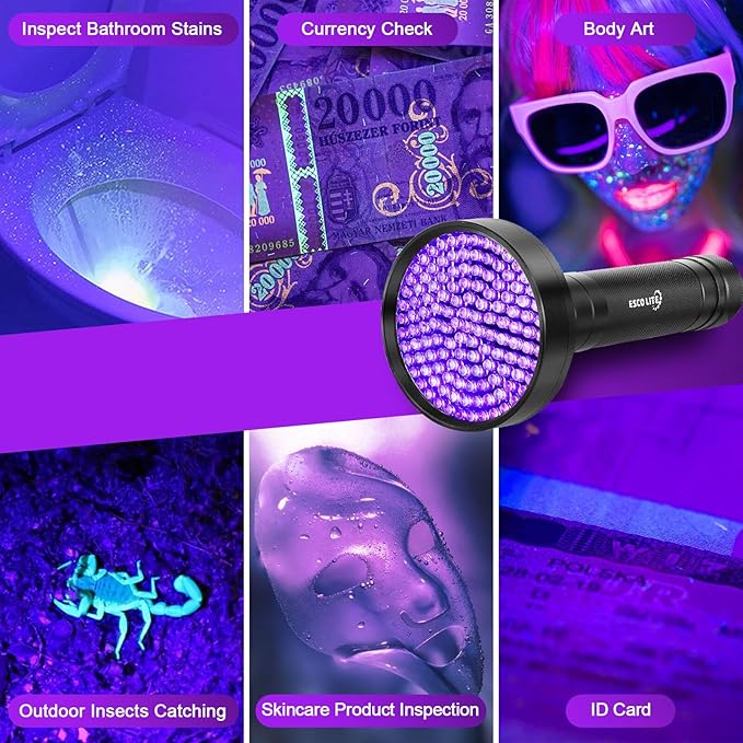 ESCO LITE UV Black Light Flashlight, Powerful 128LED Handheld Ultraviolet Flashlight Upgraded Bright Blacklight Detector for Dog Urine, Scorpion and Bed Bug