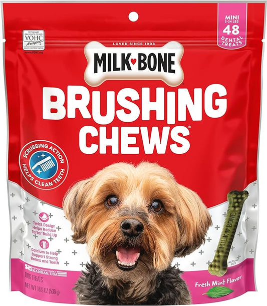 Milk-Bone Fresh Breath Brushing Chews, 48 Mini Daily Dental Dog Treats Scrubbing Action Helps Clean Teeth