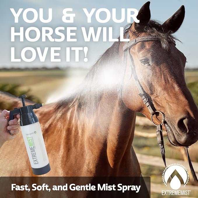 ExtremeMIST High-Performance Equine Mister - Handheld Pump Sprayer - Portable Stable Sprayer Bottle for Horse Care - Continuous High Pressure Ultra-Fine Mist for Horse Grooming & Fly Sprays - (32 Oz)