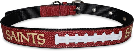 Pets First Tough Leather Pet Collar NFL New Orleans Saints Premium Dog Collar, Limited Edition, Size Large. Best & Strongest Heavy-Duty Dog Collar!, Large (20-29"" Long & 1"" Wide) (NOS-3081-LG)