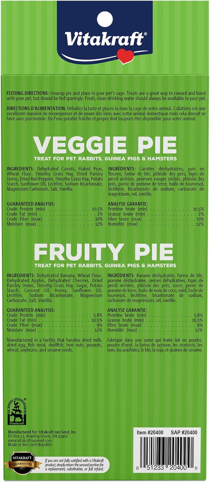 Vitakraft Veggie & Fruity Pie Treat for Pet Rabbits, Guinea Pigs, and Hamsters, 2 Pies,brown,24" x 50", 1.27 Ounce (Pack of 1)