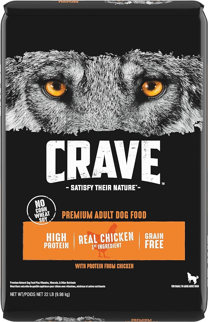 CRAVE Grain Free High Protein Adult Dry Dog Food, Chicken, 22 lb. Bag, brown