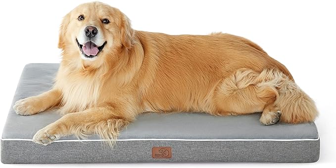 Bedsure Memory Foam Dog Bed for Extra Large Dogs - Orthopedic Waterproof Dog Bed for Crate with Removable Washable Cover and Nonskid Bottom - Plush Flannel Fleece Top Pet Bed, Light Grey