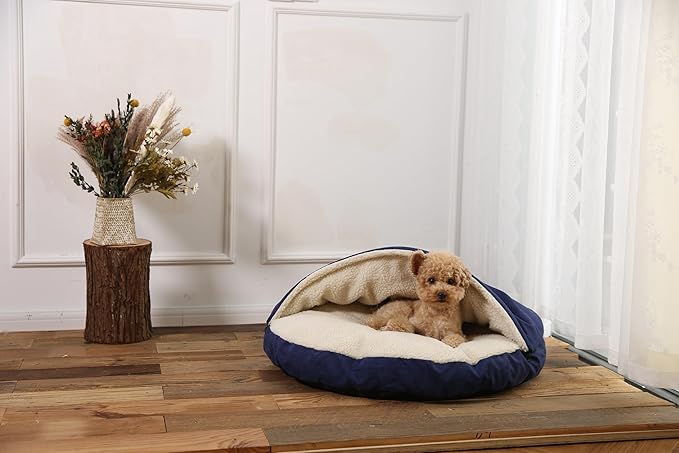 Amazon Basics Cozy Pet Cave Bed for Dog, Medium, 30 x 30 x 12.5 Inches, Blue