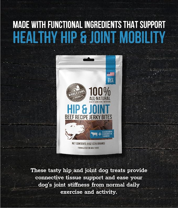 Wholesome Pride Functional Dog Hip & Joint Support Beef Recipe Jerky Bites Dog Treats - 8 oz