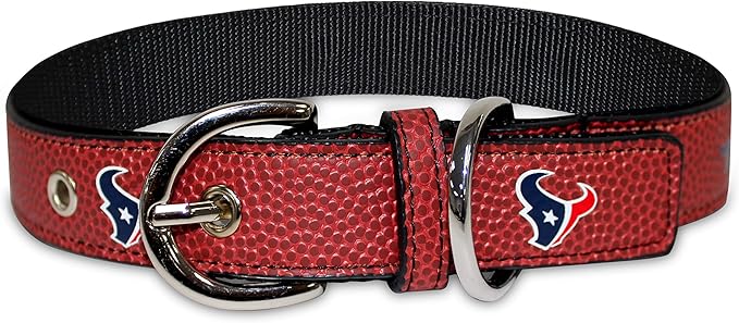 Pets First Tough Leather Pet Collar NFL Houston Texans Premium Dog Collar, Limited Edition, Size Medium. Best & Strongest Heavy-Duty Dog Collar!, Medium (16-20" Long & 1" Wide) (HOU-3081-MD)
