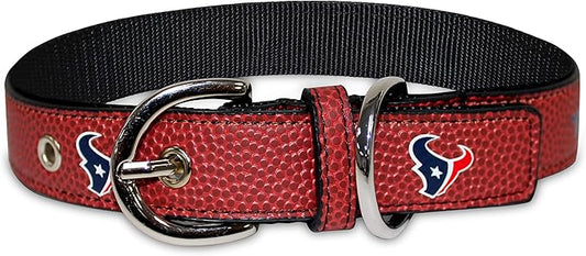 Pets First Tough Leather Pet Collar NFL Houston Texans Premium Dog Collar, Limited Edition, Size Medium. Best & Strongest Heavy-Duty Dog Collar!, Medium (16-20" Long & 1" Wide) (HOU-3081-MD)
