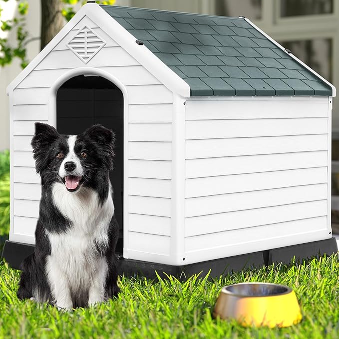 DWVO Spacious and Durable Dog House for Small to Medium Dogs, Indoor & Outdoor Use, Weather Resistant, Easy to Assemble (34.5''L*30.9''W*32''H, Gray)